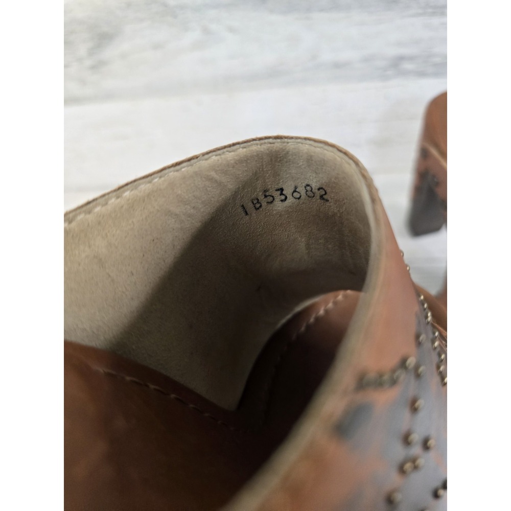 Stuart Weitzman Womens Tan Leather Rose Floral Studded Platform Clog Mules Spain - Picture 10 of 13